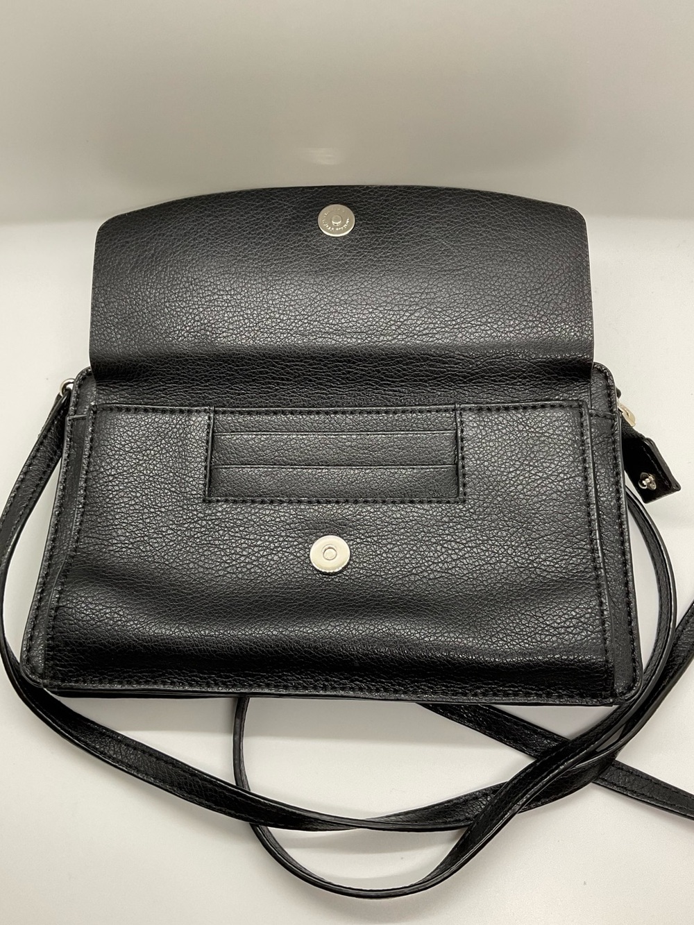 HALOGEN Black Leather Crossbody Wallet Bag - detachable crossbody strap